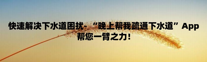 快速解决下水道困扰- 晚上帮我疏通下水道App帮您一臂之力！