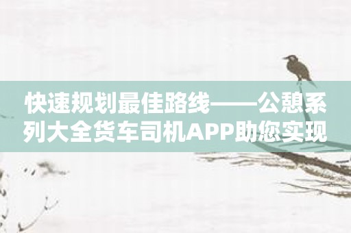 快速规划最佳路线——公憩系列大全货车司机APP助您实现高效货运