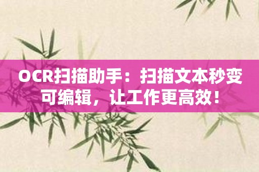 OCR扫描助手：扫描文本秒变可编辑，让工作更高效！