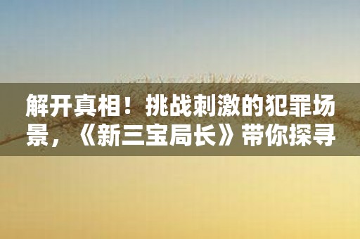 解开真相！挑战刺激的犯罪场景，《新三宝局长》带你探寻真相之谜