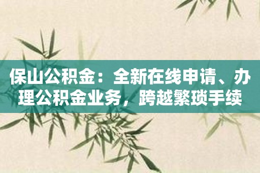 保山公积金：全新在线申请、办理公积金业务，跨越繁琐手续