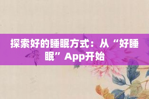 探索好的睡眠方式：从“好睡眠”App开始