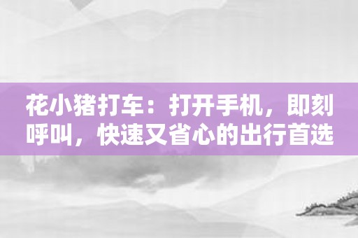 花小猪打车：打开手机，即刻呼叫，快速又省心的出行首选