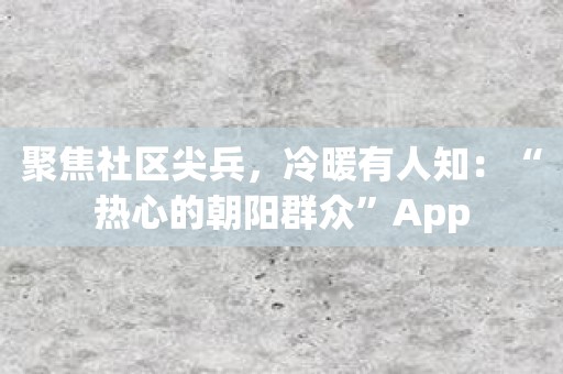 聚焦社区尖兵，冷暖有人知：“热心的朝阳群众”App